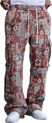 سراويل GORGLITTER الرجالية المرقعة المتوهجة ذات الجرافيك المتعثرة مكدسة برباط الخصر Y2K Sweatpants السراويل in Saudi Arabia