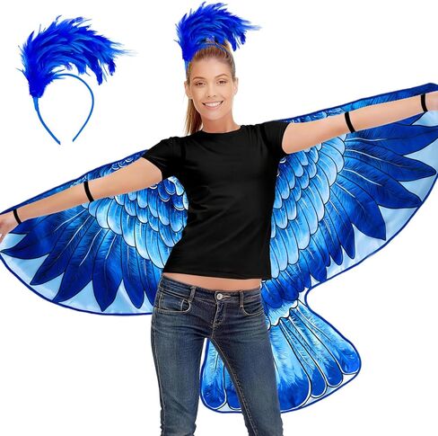 iROLEWIN Eagle Bird Wings Costume for Adults Feather Headband for Women Bald Hawk Costume as Mardi Gras Jungle Party Favors in Kuwait