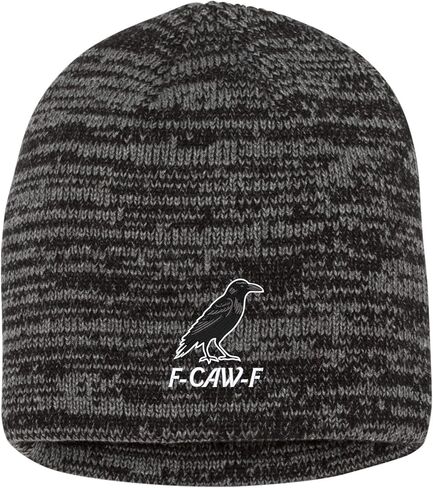 Go All Out Funny Crow F-CAW-F Uncuffed Cuffed Marled Pom Embroidered Knit Beanie Cap in Saudi Arabia
