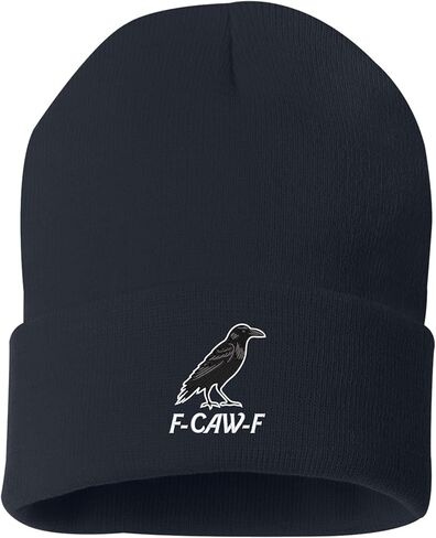Go All Out Funny Crow F-CAW-F Uncuffed Cuffed Marled Pom Embroidered Knit Beanie Cap in Saudi Arabia