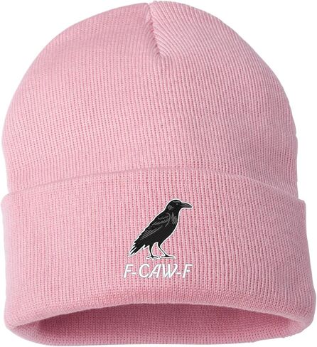 Go All Out Funny Crow F-CAW-F Uncuffed Cuffed Marled Pom Embroidered Knit Beanie Cap in Saudi Arabia