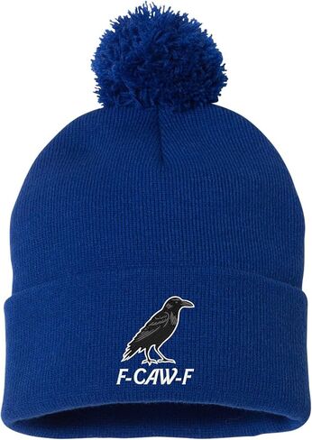 Go All Out Funny Crow F-CAW-F Uncuffed Cuffed Marled Pom Embroidered Knit Beanie Cap in Saudi Arabia