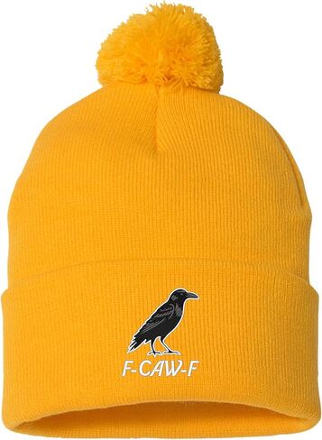 Go All Out Funny Crow F-CAW-F Uncuffed Cuffed Marled Pom Embroidered Knit Beanie Cap in Saudi Arabia