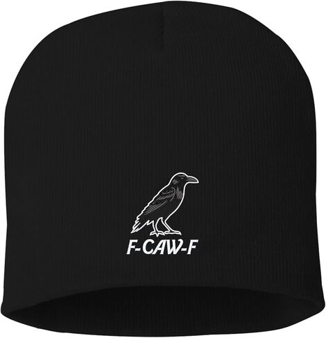 Go All Out Funny Crow F-CAW-F Uncuffed Cuffed Marled Pom Embroidered Knit Beanie Cap in Saudi Arabia