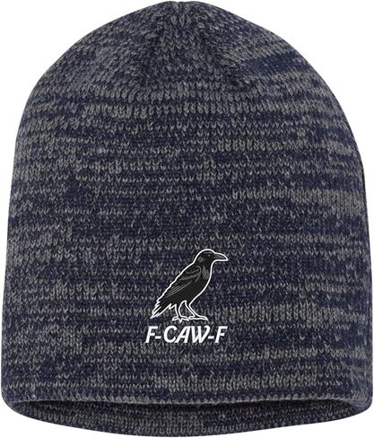 Go All Out Funny Crow F-CAW-F Uncuffed Cuffed Marled Pom Embroidered Knit Beanie Cap in Saudi Arabia