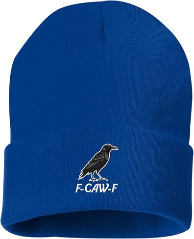 Go All Out Funny Crow F-CAW-F Uncuffed Cuffed Marled Pom Embroidered Knit Beanie Cap in Saudi Arabia