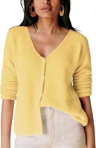 Lviefent Women Knit Cardigans Casual V Neck Long Sleeve Button Down Sweater Cardi Jumper Layer Top in Saudi Arabia