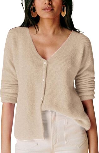 Lviefent Women Knit Cardigans Casual V Neck Long Sleeve Button Down Sweater Cardi Jumper Layer Top in Saudi Arabia