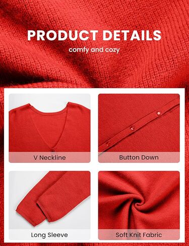 Lviefent Women Knit Cardigans Casual V Neck Long Sleeve Button Down Sweater Cardi Jumper Layer Top in Saudi Arabia