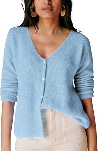 Lviefent Women Knit Cardigans Casual V Neck Long Sleeve Button Down Sweater Cardi Jumper Layer Top in Saudi Arabia
