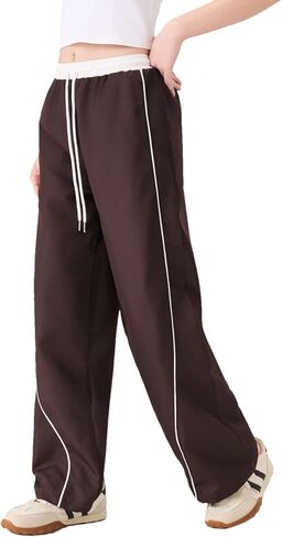 المرأة السراويل المظلة Y2K الجانب مخطط واسعة الساق Sweatpants مرونة الرباط الخصر عداء ببطء السراويل الترنك الفضفاضة in Kuwait