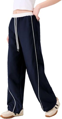 المرأة السراويل المظلة Y2K الجانب مخطط واسعة الساق Sweatpants مرونة الرباط الخصر عداء ببطء السراويل الترنك الفضفاضة in Kuwait