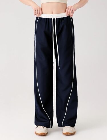 المرأة السراويل المظلة Y2K الجانب مخطط واسعة الساق Sweatpants مرونة الرباط الخصر عداء ببطء السراويل الترنك الفضفاضة in Kuwait
