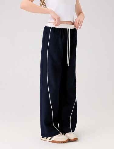 المرأة السراويل المظلة Y2K الجانب مخطط واسعة الساق Sweatpants مرونة الرباط الخصر عداء ببطء السراويل الترنك الفضفاضة in Kuwait