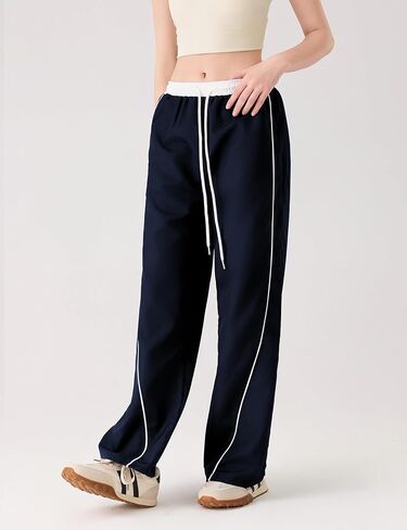 المرأة السراويل المظلة Y2K الجانب مخطط واسعة الساق Sweatpants مرونة الرباط الخصر عداء ببطء السراويل الترنك الفضفاضة in Kuwait