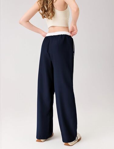 المرأة السراويل المظلة Y2K الجانب مخطط واسعة الساق Sweatpants مرونة الرباط الخصر عداء ببطء السراويل الترنك الفضفاضة in Kuwait