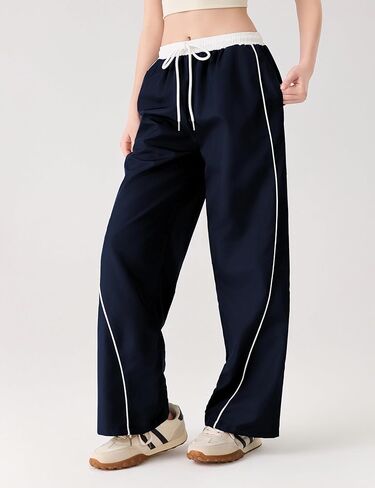 المرأة السراويل المظلة Y2K الجانب مخطط واسعة الساق Sweatpants مرونة الرباط الخصر عداء ببطء السراويل الترنك الفضفاضة in Kuwait