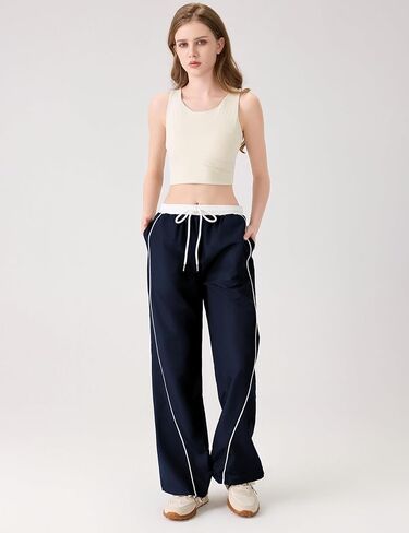 المرأة السراويل المظلة Y2K الجانب مخطط واسعة الساق Sweatpants مرونة الرباط الخصر عداء ببطء السراويل الترنك الفضفاضة in Kuwait