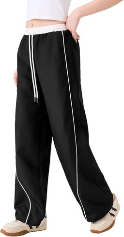المرأة السراويل المظلة Y2K الجانب مخطط واسعة الساق Sweatpants مرونة الرباط الخصر عداء ببطء السراويل الترنك الفضفاضة in Kuwait