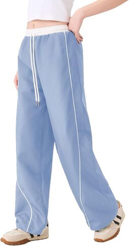 المرأة السراويل المظلة Y2K الجانب مخطط واسعة الساق Sweatpants مرونة الرباط الخصر عداء ببطء السراويل الترنك الفضفاضة in Kuwait