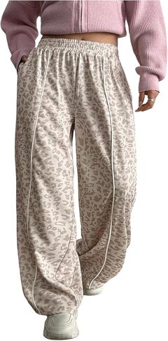 GORGLITTER Women's Plus Size Leopard Pants Cheetah Elastic High Waisted Wide Leg Baggy Sweatpants in Saudi Arabia
