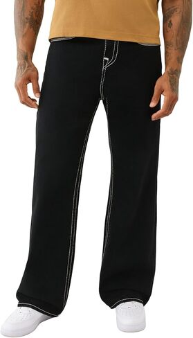 بنطال جينز True Religion للرجال Super Flatlock Vinny - مقاس نحيف مستقيم من قماش الدنيم المطاطي مع خياطة جريئة وجيوب قابلة للطي in Saudi Arabia