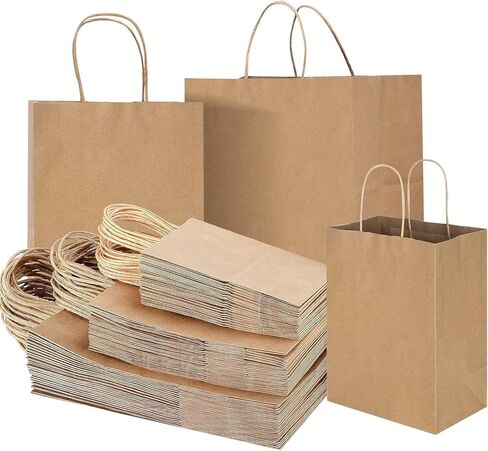 Coglaring 130 PCS Brown Kraft Paper Bags with Handles - أحجام متنوعة للتجزئة ، و Toughout ، و Bakery & Party Favors | حقائب التسوق والهدايا متينة للبضائع والأعمال التجارية الصغيرة والضيافة in Kuwait