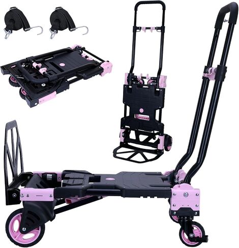 2 in 1 Folding Hand Truck Dolly with Basket,330LBS Capacity Hand Cart Foldable,Hand Truck Foldable Dolly with Retractable Handle,Folding Dolly Cart with Wheels,Collapsible Dolly for Moving in Saudi Arabia