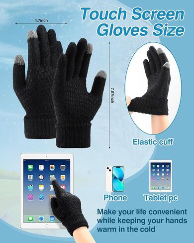 2 Set Cat Ears Beanie Winter Cute Cat Ears Knit Hat with Touch Screen Gloves Ear Flap Crochet Beanie Hat Touchscreen Gloves Winter Knit for Women Light Grey, Black in Saudi Arabia
