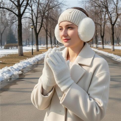 White Plush Winter Gloves, Soft Fleece-Lined Five-Finger Design for Cold Weather Protection in Saudi Arabia