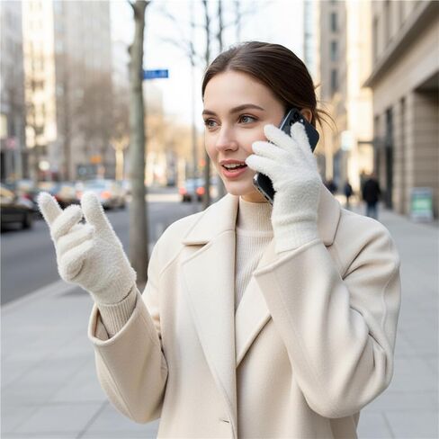 White Plush Winter Gloves, Soft Fleece-Lined Five-Finger Design for Cold Weather Protection in Saudi Arabia