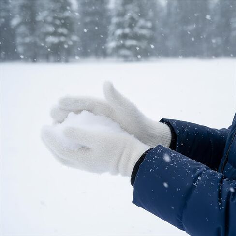 White Plush Winter Gloves, Soft Fleece-Lined Five-Finger Design for Cold Weather Protection in Saudi Arabia