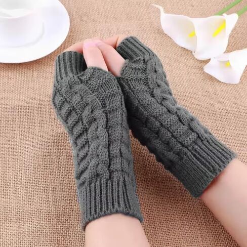 One Pair Unisex Acrylic Knit Fingerless Gloves in Saudi Arabia