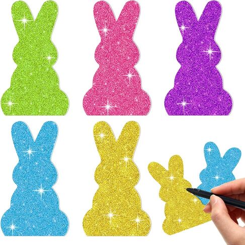 100 Pcs Easter Glitter Bunny Cutouts Card Colorful Rabbit Paper Cutouts Spring Easter Bunny Decoupage Bulletin Board Decor Bunny DIY Crafts for Kids School Classroom Decorations in Saudi Arabia