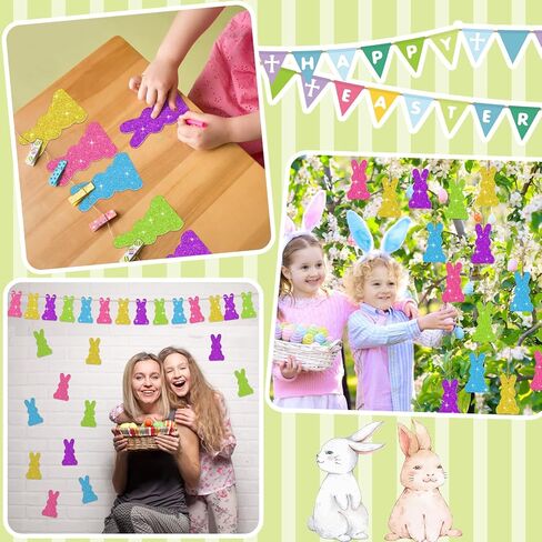 100 Pcs Easter Glitter Bunny Cutouts Card Colorful Rabbit Paper Cutouts Spring Easter Bunny Decoupage Bulletin Board Decor Bunny DIY Crafts for Kids School Classroom Decorations in Saudi Arabia