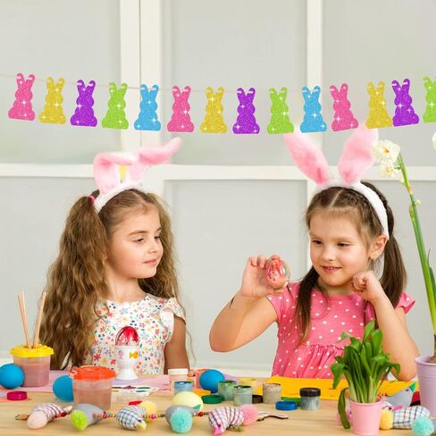 100 Pcs Easter Glitter Bunny Cutouts Card Colorful Rabbit Paper Cutouts Spring Easter Bunny Decoupage Bulletin Board Decor Bunny DIY Crafts for Kids School Classroom Decorations in Saudi Arabia
