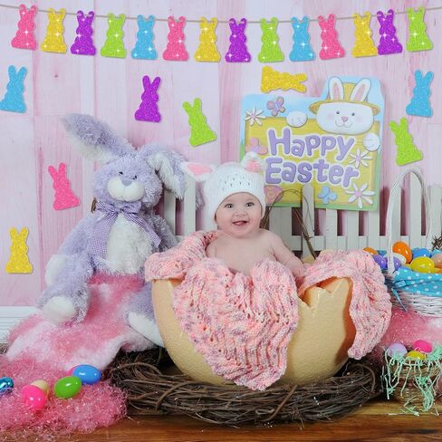 100 Pcs Easter Glitter Bunny Cutouts Card Colorful Rabbit Paper Cutouts Spring Easter Bunny Decoupage Bulletin Board Decor Bunny DIY Crafts for Kids School Classroom Decorations in Saudi Arabia