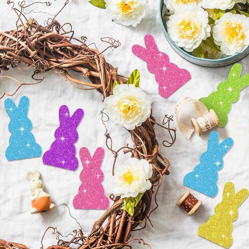 100 Pcs Easter Glitter Bunny Cutouts Card Colorful Rabbit Paper Cutouts Spring Easter Bunny Decoupage Bulletin Board Decor Bunny DIY Crafts for Kids School Classroom Decorations in Saudi Arabia