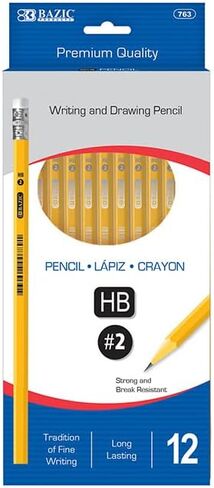 BAZIC Pencil #2 HB Pencils, Latex Free Eraser, Premium Wood Yellow Unsharpened Pencils (12/Pack), 1-Pack in Saudi Arabia