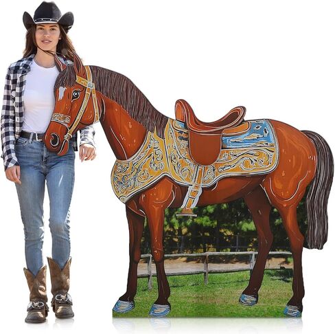 Leinuosen 4.6 ft Horse Party Decoration Brown Horse Cardboard Cutout Stand up Life Size Western Cowboy Cowgirl Themed Photo Booth Props Stnad-up Cardboard Cutout for Wild West Western Party Supplies in Saudi Arabia