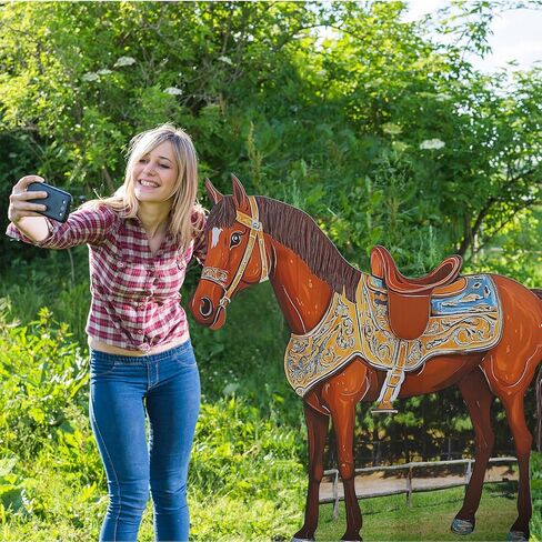 Leinuosen 4.6 ft Horse Party Decoration Brown Horse Cardboard Cutout Stand up Life Size Western Cowboy Cowgirl Themed Photo Booth Props Stnad-up Cardboard Cutout for Wild West Western Party Supplies in Saudi Arabia