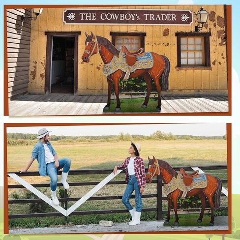 Leinuosen 4.6 ft Horse Party Decoration Brown Horse Cardboard Cutout Stand up Life Size Western Cowboy Cowgirl Themed Photo Booth Props Stnad-up Cardboard Cutout for Wild West Western Party Supplies in Saudi Arabia
