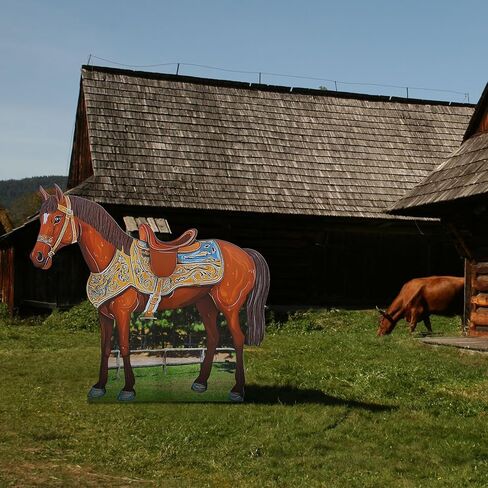 Leinuosen 4.6 ft Horse Party Decoration Brown Horse Cardboard Cutout Stand up Life Size Western Cowboy Cowgirl Themed Photo Booth Props Stnad-up Cardboard Cutout for Wild West Western Party Supplies in Saudi Arabia
