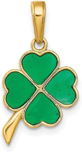 10K Yellow Gold 4-Leaf Clover Enameled Pendant in Saudi Arabia