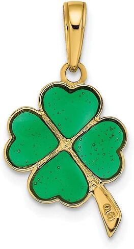 10K Yellow Gold 4-Leaf Clover Enameled Pendant in Saudi Arabia
