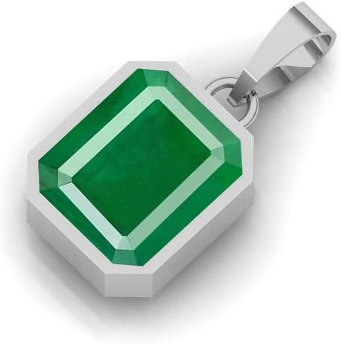 5.00 Carat Lab Certified Emerald/Panna Gemstone Bezel Setting Silver Plated Pendant For Women And Men| Birthstone Pendant Gift For Her (10x12mm) in Saudi Arabia