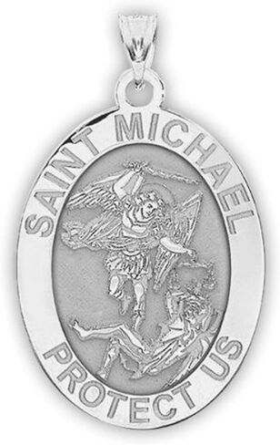 PicturesOnGold.com Saint Michael OVAL Religious Medal - 3/4 Inch X 1 Inch in Sterling Silver in Saudi Arabia