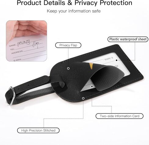 Luggage Tags for suitcases, Privacy Protection PU Leather Bag Tags for Luggage, Name Identifiers for Easy Bag Recognition, Essential Travel Accessories (2, Black, 4.42 * 2.75in) in Saudi Arabia