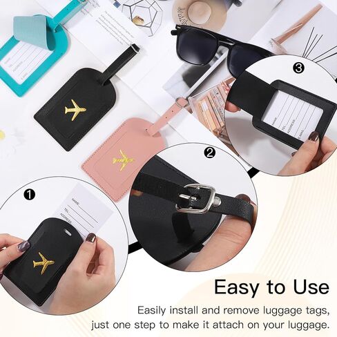 Luggage Tags for suitcases, Privacy Protection PU Leather Bag Tags for Luggage, Name Identifiers for Easy Bag Recognition, Essential Travel Accessories (2, Black, 4.42 * 2.75in) in Saudi Arabia