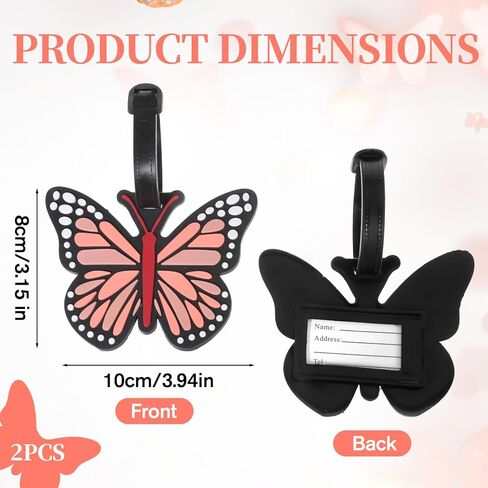 2Pcs Funny Silicone Luggage Tags, Butterfly Luggage Tag, Personalized Luggage Tags for Women Men Travel Bags Suitcases in Saudi Arabia